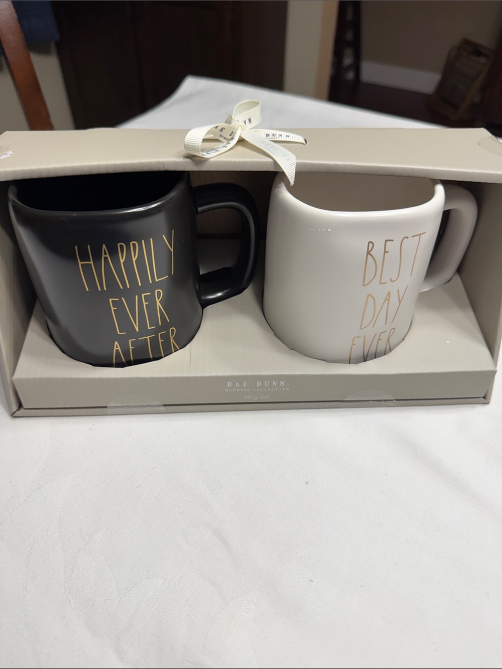 Rae Dunn. “Happily Ever After”/ “Best Day Ever” 20oz cups/mugs.